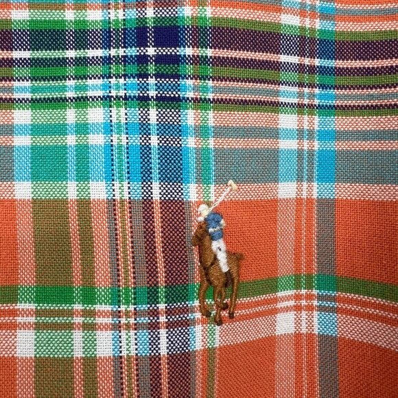 Polo Ralph Lauren Shirt Blue orange plaid Check colored embroidered Pony Mens si - Picture 4 of 11